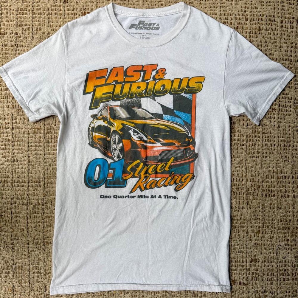 Fast & Furious Street Racing Graphic Tee White Movie Car T Shirt Size Small